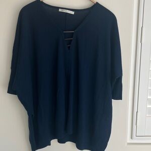 TRINA TURK Coddington 100% Merino Wool Sweater (Poncho Style) Indigo Blue Size L